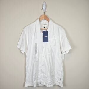 Birddogs Tech Linen Shirt Size M Mens Bright White Button Up Short Sleeve Golf